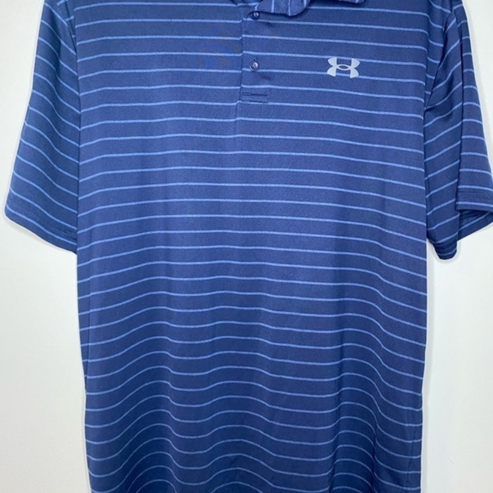 Under Armour Polo Shirt Mens Large Blue Navy Stripe Golf Performance